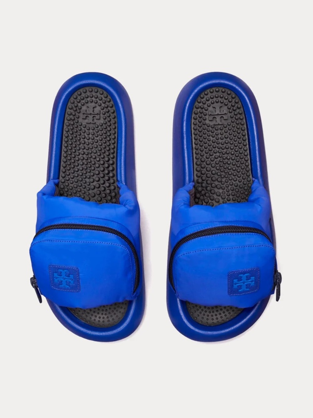 Tory Burch Electric Blue Pocket Sport Slides Sandals with Front Pouches Size 9